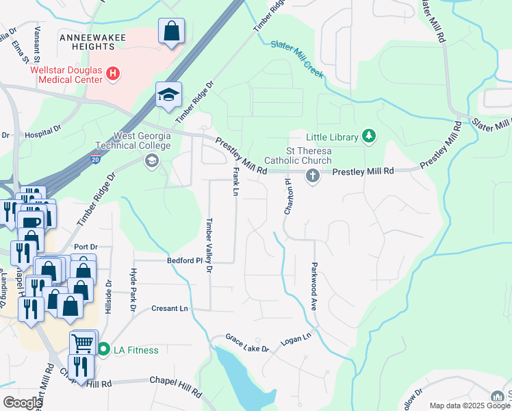 map of restaurants, bars, coffee shops, grocery stores, and more near 5791 Epping Court in Douglasville