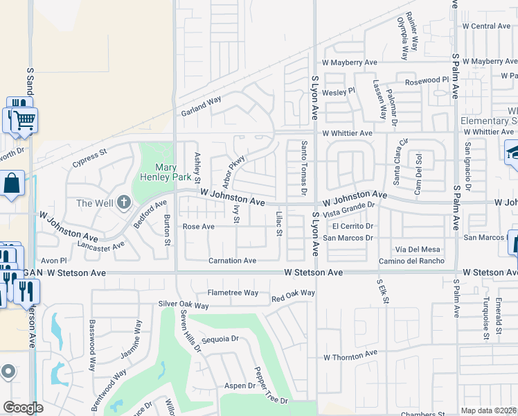 map of restaurants, bars, coffee shops, grocery stores, and more near 927 Dahlia Lane in Hemet