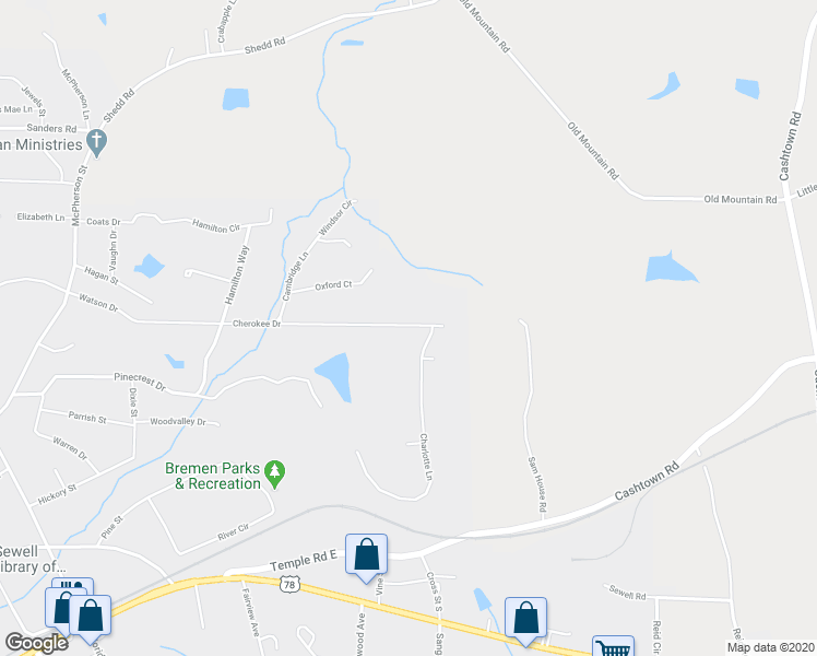 map of restaurants, bars, coffee shops, grocery stores, and more near 914 Cherokee Drive in Bremen