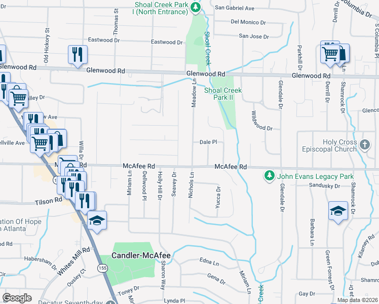 map of restaurants, bars, coffee shops, grocery stores, and more near 1981 Meadow Lane in Decatur