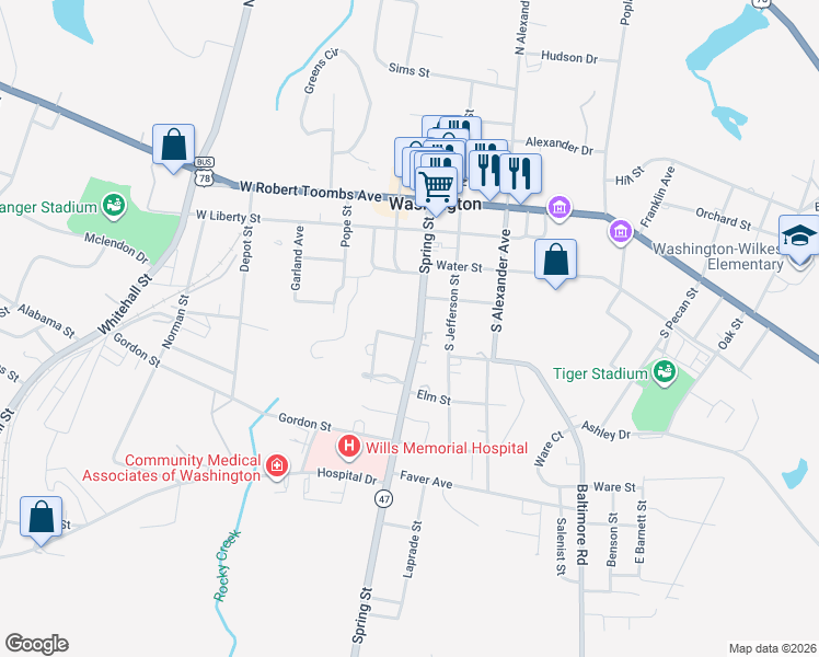 map of restaurants, bars, coffee shops, grocery stores, and more near 501 Spring Street in Washington