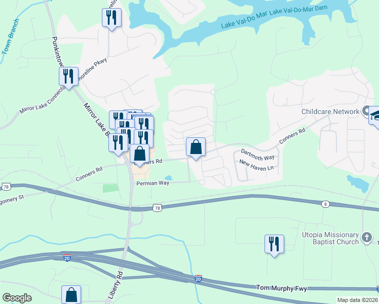 map of restaurants, bars, coffee shops, grocery stores, and more near 2750 Nautical Way in Villa Rica