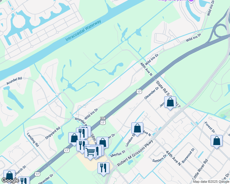 map of restaurants, bars, coffee shops, grocery stores, and more near 4691 Wild Iris Drive in Myrtle Beach