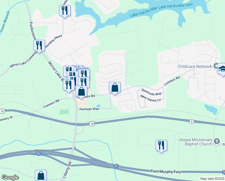 map of restaurants, bars, coffee shops, grocery stores, and more near 2752 Nautical Way in Villa Rica