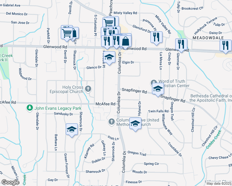 map of restaurants, bars, coffee shops, grocery stores, and more near 1973 Columbia Drive in Decatur