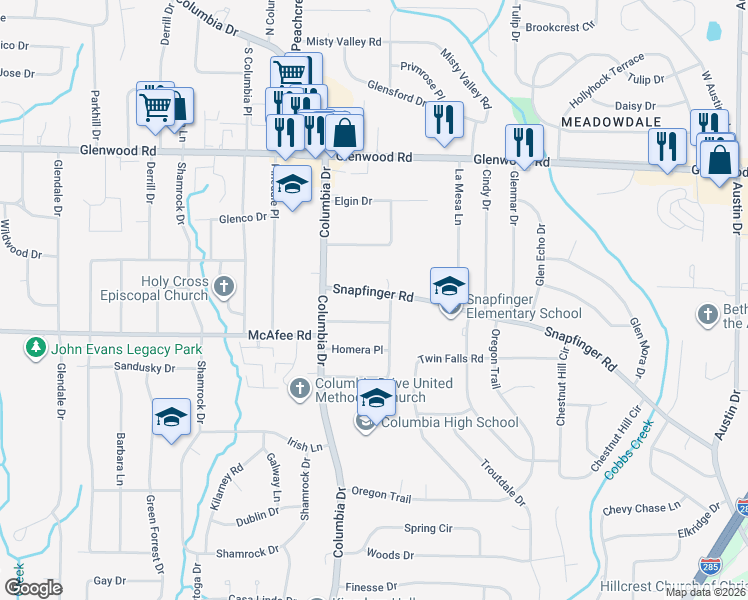 map of restaurants, bars, coffee shops, grocery stores, and more near 1308 Snapfinger Road in Decatur