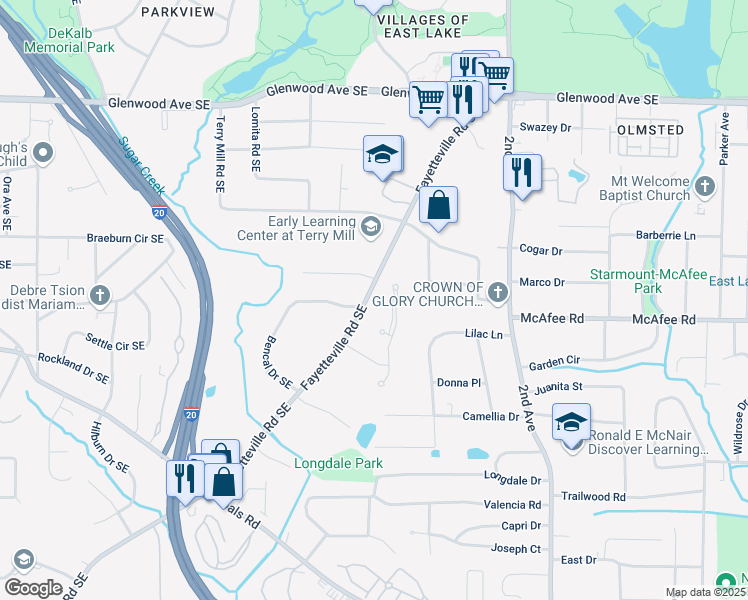 map of restaurants, bars, coffee shops, grocery stores, and more near 854 Fayetteville Road Southeast in Atlanta