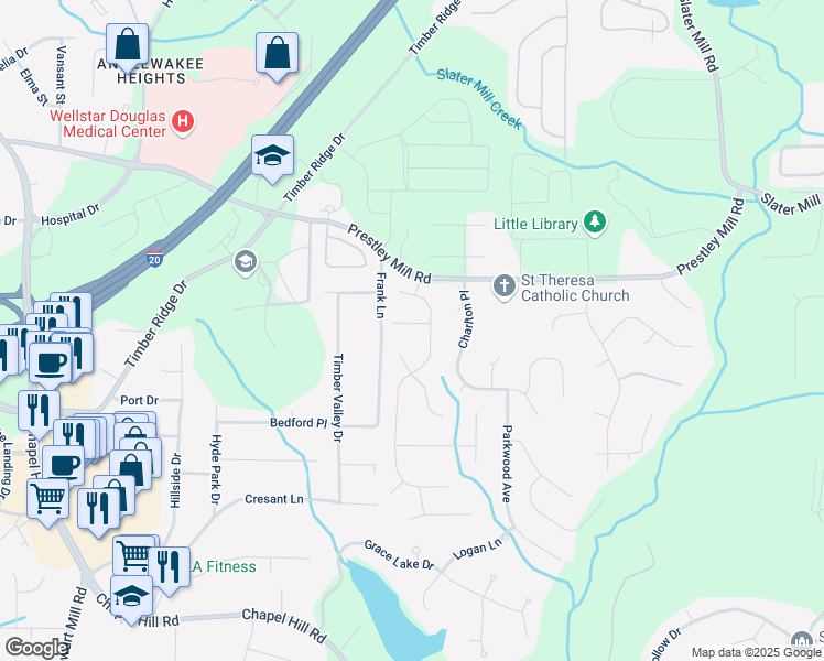 map of restaurants, bars, coffee shops, grocery stores, and more near 5791 Epping Court in Douglasville