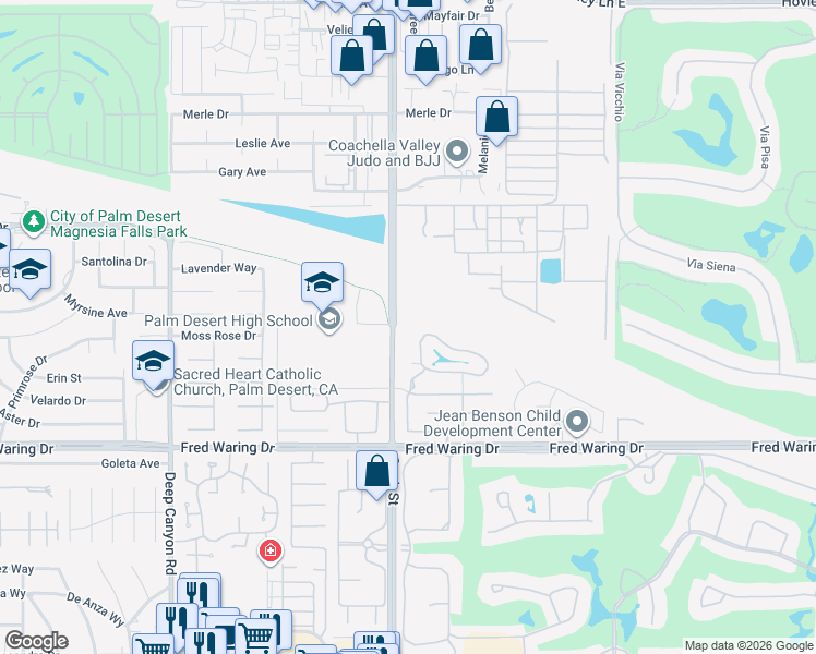 map of restaurants, bars, coffee shops, grocery stores, and more near 43376 Cook Street in Palm Desert