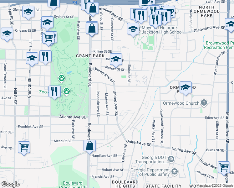 map of restaurants, bars, coffee shops, grocery stores, and more near in Atlanta