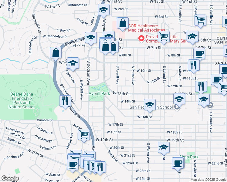 map of restaurants, bars, coffee shops, grocery stores, and more near 1151 South Averill Avenue in Los Angeles