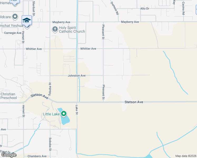 map of restaurants, bars, coffee shops, grocery stores, and more near 42961 Johnston Avenue in Hemet