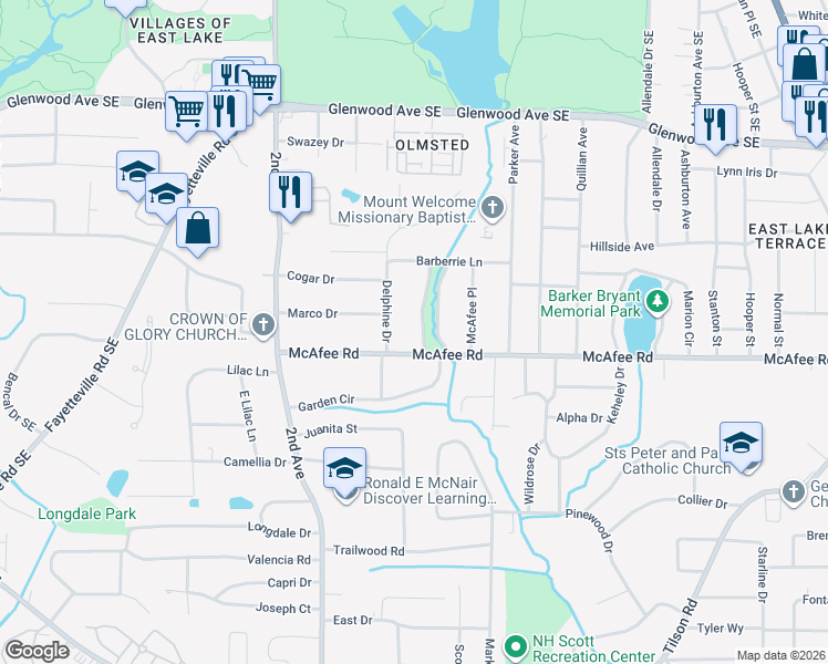 map of restaurants, bars, coffee shops, grocery stores, and more near 1979 West Starmount Way in Decatur