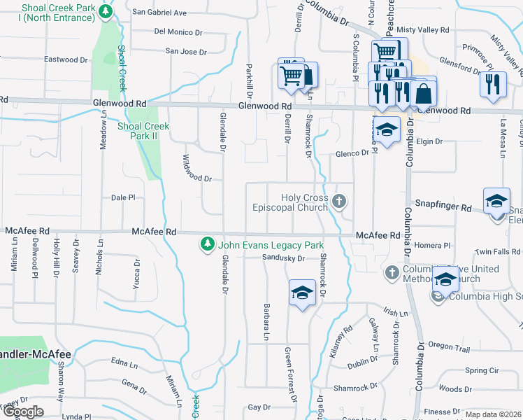 map of restaurants, bars, coffee shops, grocery stores, and more near 1975 Laurel Lane in Decatur
