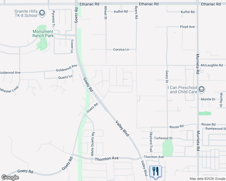 map of restaurants, bars, coffee shops, grocery stores, and more near 25271 Violane Drive in Menifee