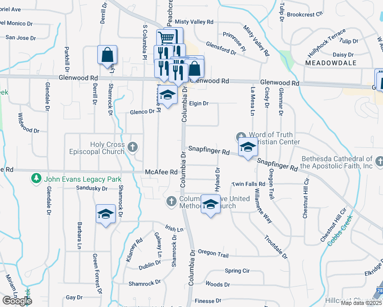 map of restaurants, bars, coffee shops, grocery stores, and more near 1281 Snapfinger Road in Decatur