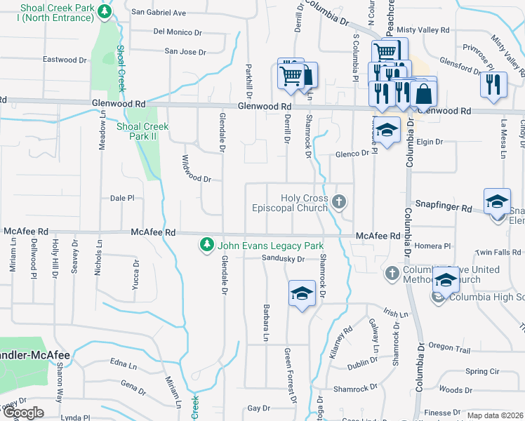 map of restaurants, bars, coffee shops, grocery stores, and more near 1975 Laurel Lane in Decatur