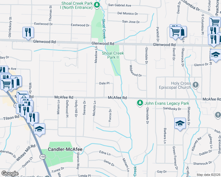 map of restaurants, bars, coffee shops, grocery stores, and more near 1967 Creekside Court in Decatur