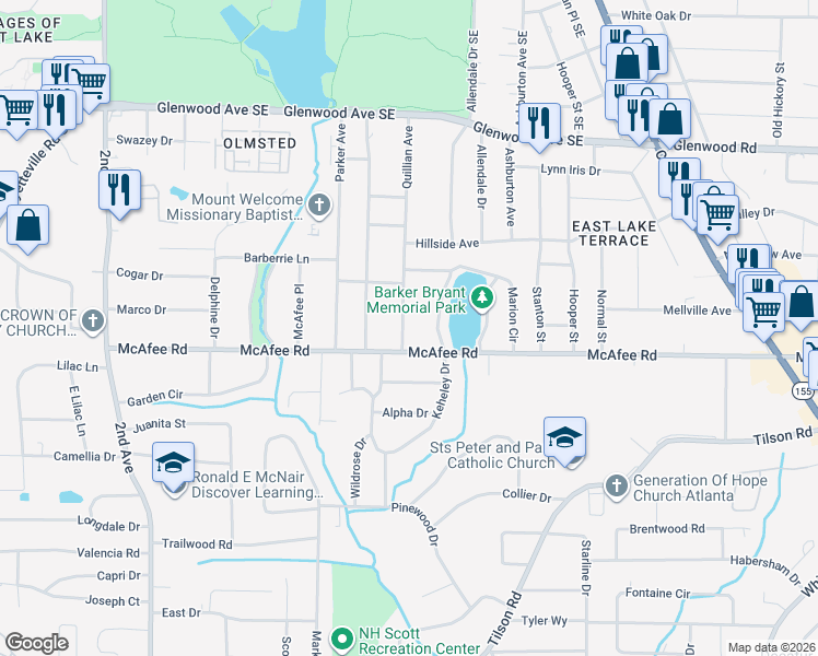 map of restaurants, bars, coffee shops, grocery stores, and more near 657 Quillian Avenue in Decatur