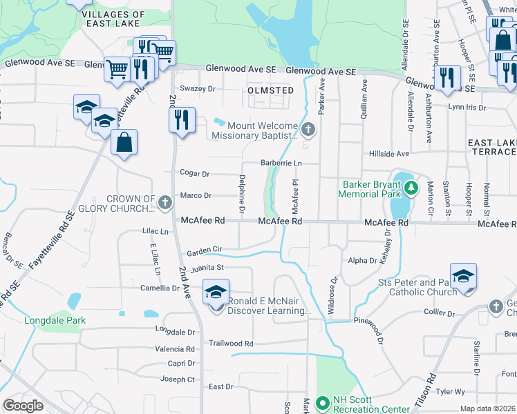 map of restaurants, bars, coffee shops, grocery stores, and more near 1979 West Starmount Way in Decatur