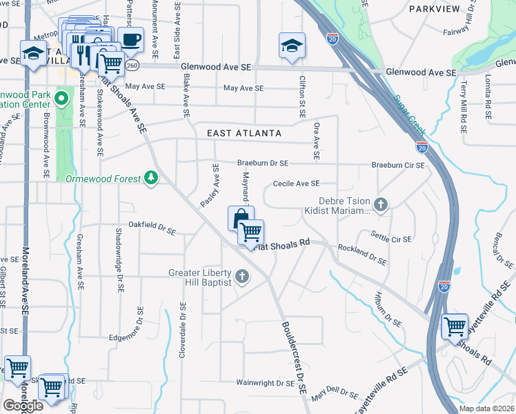 map of restaurants, bars, coffee shops, grocery stores, and more near 1612 Cecile Avenue Southeast in Atlanta