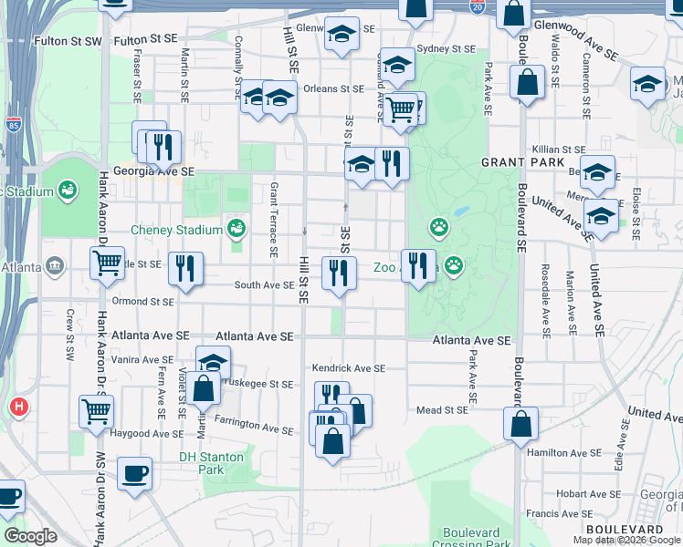 map of restaurants, bars, coffee shops, grocery stores, and more near 347 Augusta Avenue Southeast in Atlanta