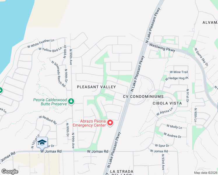 map of restaurants, bars, coffee shops, grocery stores, and more near 9625 West Bent Tree Drive in Peoria