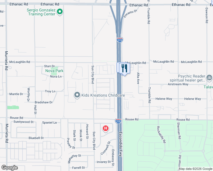 map of restaurants, bars, coffee shops, grocery stores, and more near 27884 Invitation Drive in Menifee
