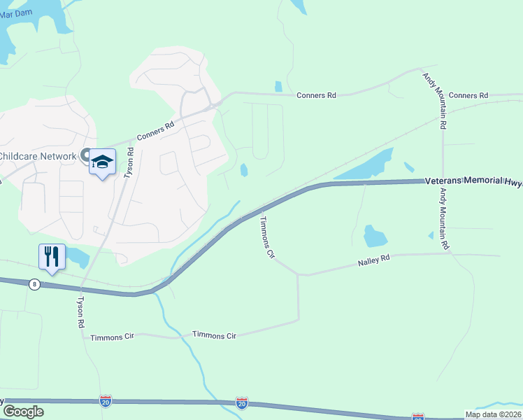 map of restaurants, bars, coffee shops, grocery stores, and more near 9050 Veterans Memorial Highway in Villa Rica