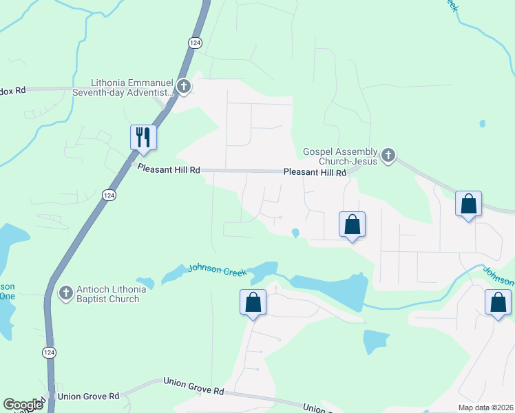 map of restaurants, bars, coffee shops, grocery stores, and more near 1874 Oak Hill Springs Boulevard in Lithonia