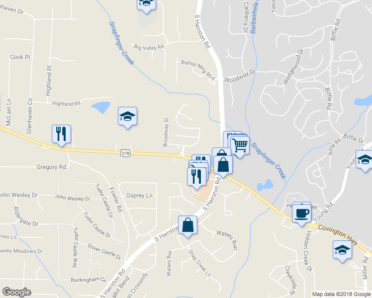 map of restaurants, bars, coffee shops, grocery stores, and more near 2152 Lenox Avenue in Decatur