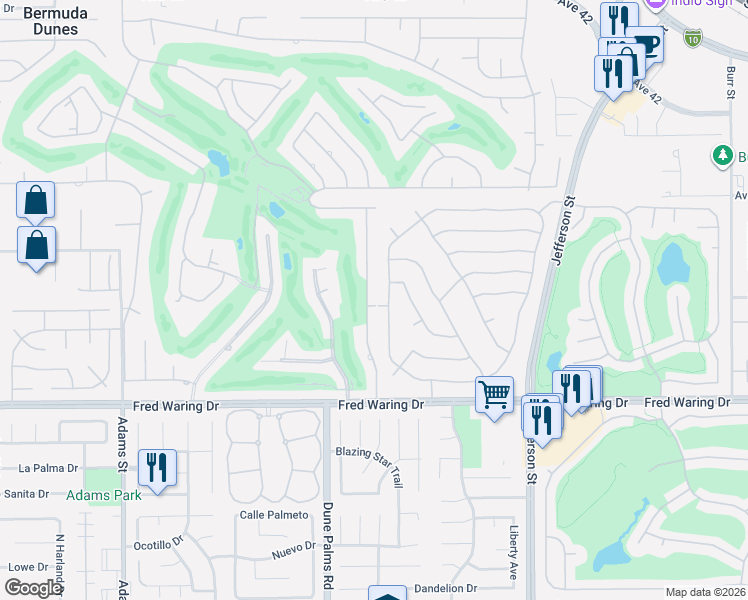 map of restaurants, bars, coffee shops, grocery stores, and more near 43480 Port Maria Road in Bermuda Dunes