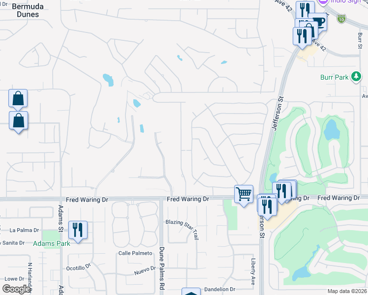 map of restaurants, bars, coffee shops, grocery stores, and more near 43480 Port Maria Road in Bermuda Dunes
