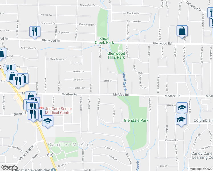 map of restaurants, bars, coffee shops, grocery stores, and more near 1975 Porter Place in Decatur