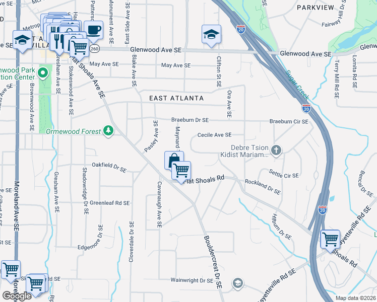 map of restaurants, bars, coffee shops, grocery stores, and more near 1627 Jobeth Avenue Southeast in Atlanta