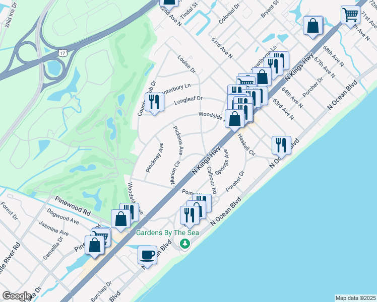 map of restaurants, bars, coffee shops, grocery stores, and more near 5623 Marion Circle in Myrtle Beach