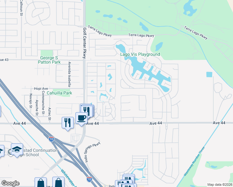 map of restaurants, bars, coffee shops, grocery stores, and more near 84136 Avenue 44 in Indio