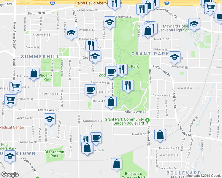 map of restaurants, bars, coffee shops, grocery stores, and more near 797 Cherokee Avenue Southeast in Atlanta
