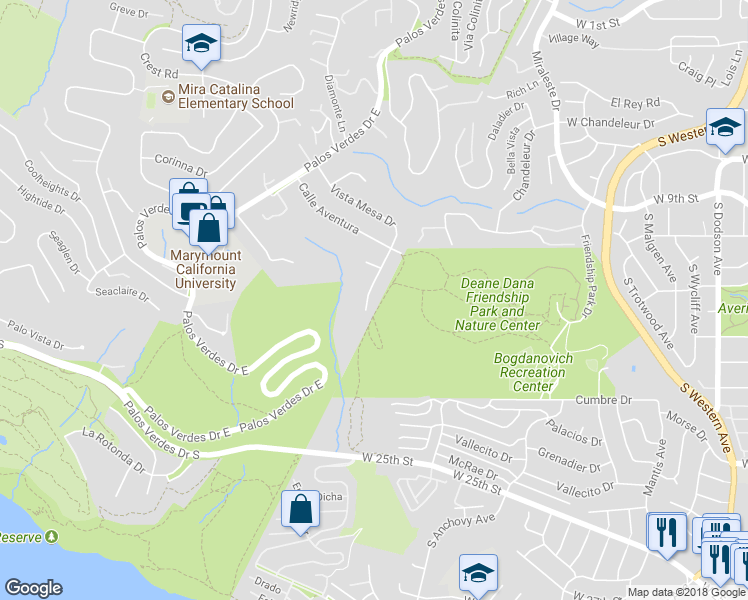 map of restaurants, bars, coffee shops, grocery stores, and more near 30742 Tarapaca Road in Rancho Palos Verdes