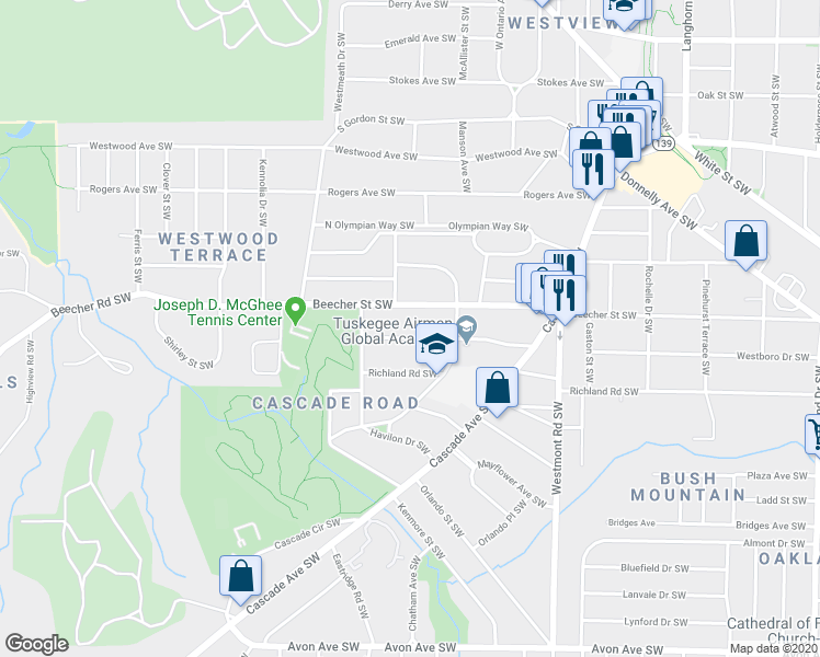 map of restaurants, bars, coffee shops, grocery stores, and more near 1693 Westhaven Drive Southwest in Atlanta