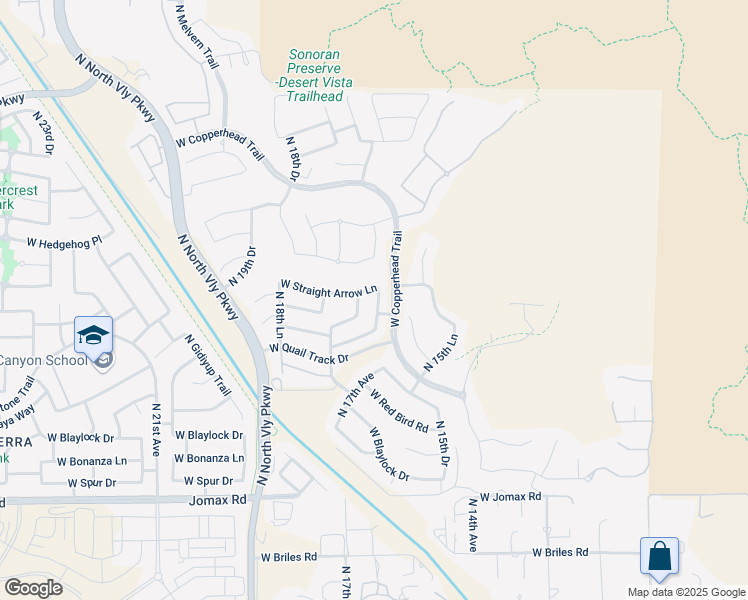 map of restaurants, bars, coffee shops, grocery stores, and more near 1648 West Straight Arrow Lane in Phoenix