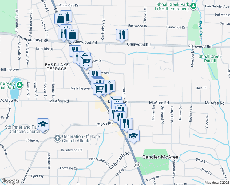 map of restaurants, bars, coffee shops, grocery stores, and more near 1963 Merle Circle in Decatur