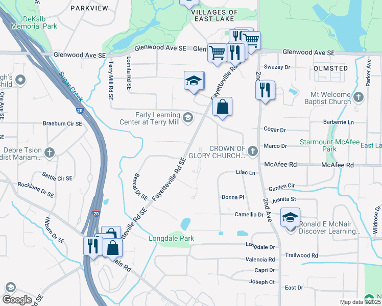 map of restaurants, bars, coffee shops, grocery stores, and more near 854 Fayetteville Road Southeast in Atlanta
