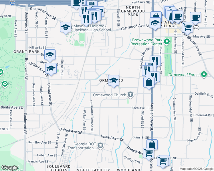 map of restaurants, bars, coffee shops, grocery stores, and more near 786 Palatine Avenue Southeast in Atlanta