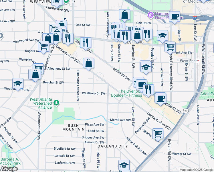 map of restaurants, bars, coffee shops, grocery stores, and more near in Atlanta