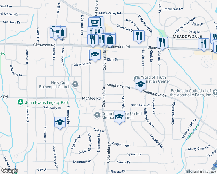 map of restaurants, bars, coffee shops, grocery stores, and more near 1281 Snapfinger Road in Decatur