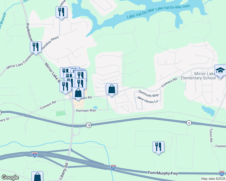 map of restaurants, bars, coffee shops, grocery stores, and more near 2758 Nautical Way in Villa Rica
