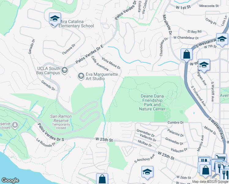 map of restaurants, bars, coffee shops, grocery stores, and more near 30706 Tarapaca Road in Rancho Palos Verdes