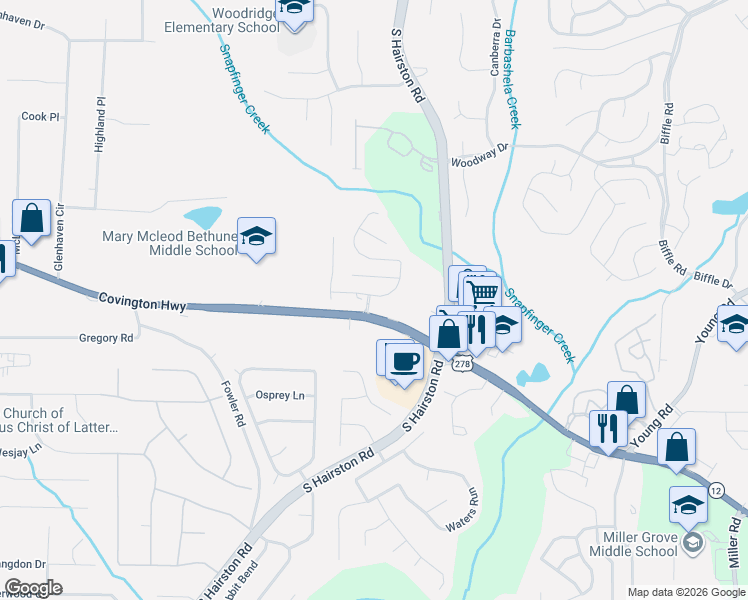 map of restaurants, bars, coffee shops, grocery stores, and more near 2063 Manhattan Parkway in Decatur