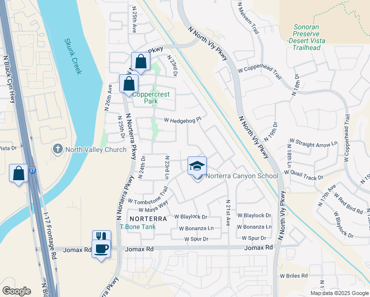 map of restaurants, bars, coffee shops, grocery stores, and more near 27323 North 23rd Avenue in Phoenix